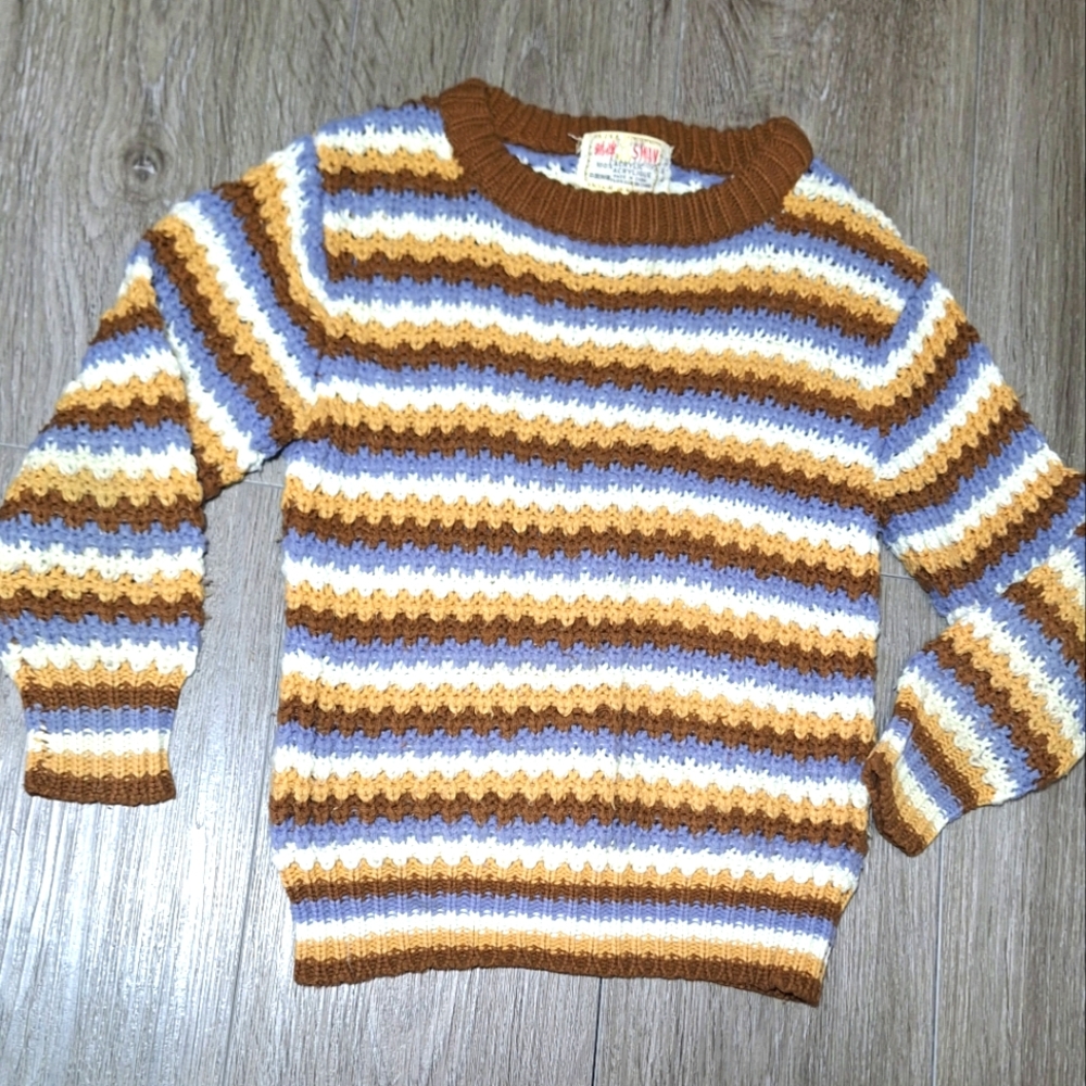 Vintage 70's Swan Knit Sweater Childs Size 6X 100% Acrylic Unisex Boys Girls